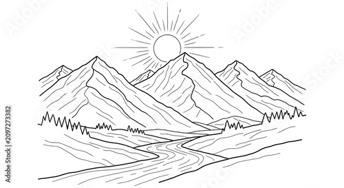 Foto Mountain Landscape Illustration Black And White Scenic Drawing alpine altitude