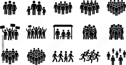 Diverse group icons in rows representing crowds and gatherings for social concepts