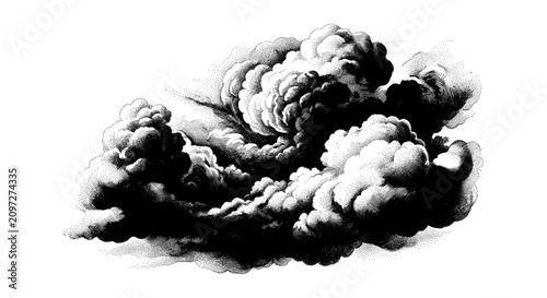 Принти на полотні Dramatic dark smoke plume against white background in atmospheric illustration s