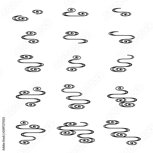 渦巻く水のラインが美しい手書き風の観世水イラストセット