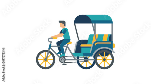Traditional Cycle Rickshaw with Driver and Passenger Seat