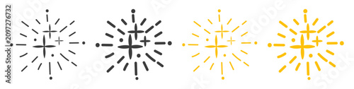 Foto Decorative sparkle star icons in yellow and black.