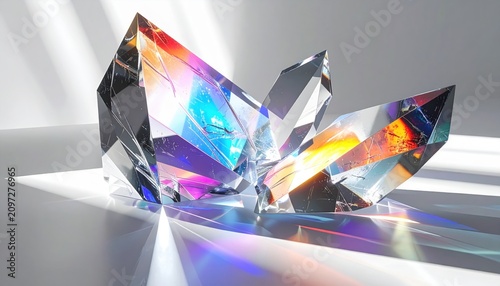 Brilliant Geometric Acrylic Shards Reflecting Vibrant Prismatic Light on a Clean Surface