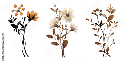 Autumn bouquets set, digital illustration, hand drawing. Perfectly for printing, sublimation design.	