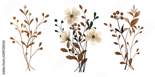 Autumn bouquets set, digital illustration, hand drawing. Perfectly for printing, sublimation design.	