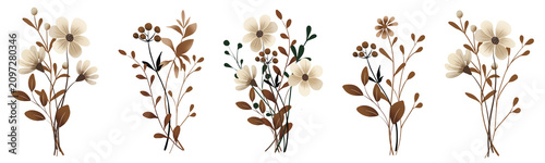 Autumn bouquets set, digital illustration, hand drawing. Perfectly for printing, sublimation design.	
