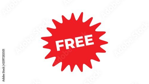 Photos Red Free Promotional Burst Badge Sticker with Bold Text Isolated on White Backgr