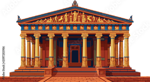 Obraz na płótnie Ancient Greek temple vector illustration with detailed golden corinthian columns