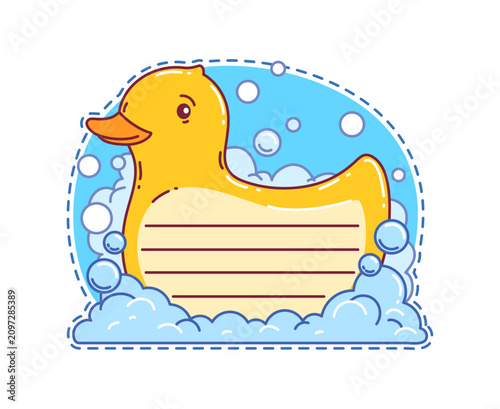Obraz na plátně Kids memo note frame with rubber duck toy