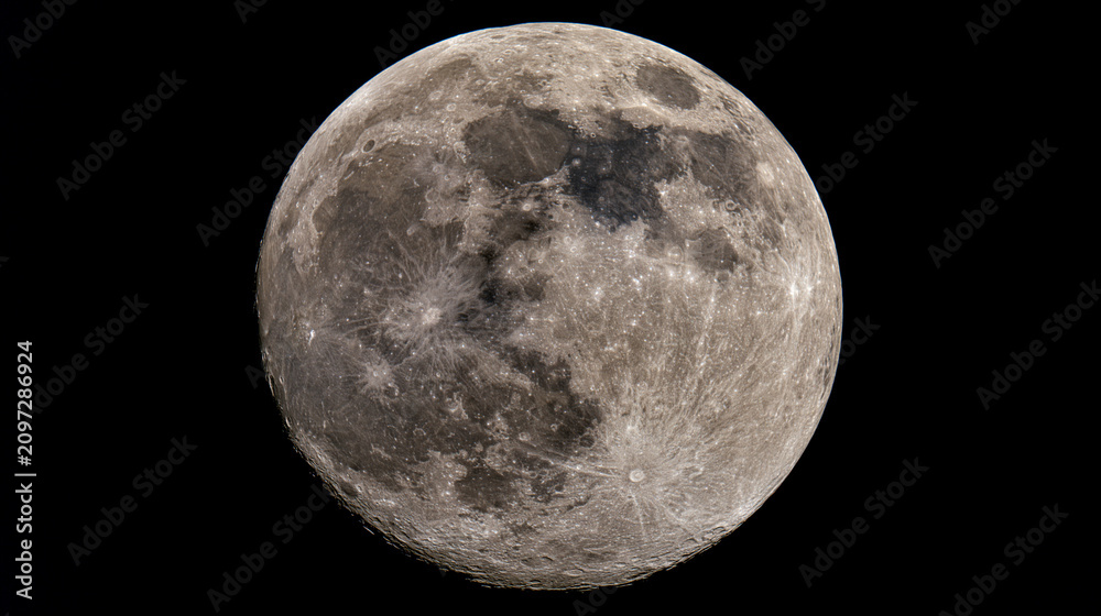 Naklejka premium crater. Detailed closeup of the moon's surface showcasing intricate craters against the vast darkness of space. STEM education sheets.