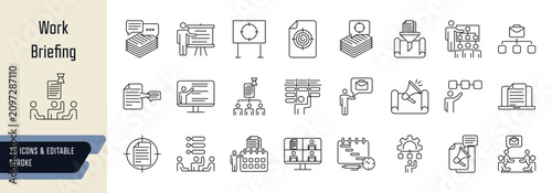 Work briefing line icons collection, 25 editable stroke symbols 