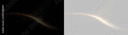 Obraz na plátně Golden particles flow on a transparent background creating a smooth wave shape a