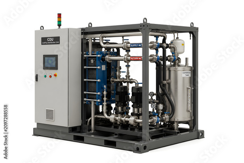 Liquid Cooling Distribution Unit (CDU) for AI Data Center Isolated on White Background