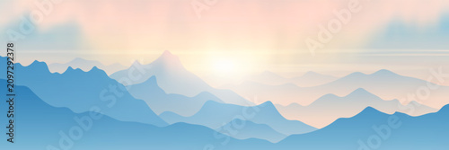 Cuadro en lienzo Sunrise in the mountains, ridges in the morning light, minimalistic landscape, v