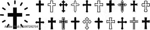 Foto Assortment of various christian cross in black and white outline and solid style