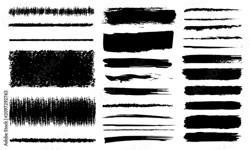 Abstract Black Ink Brush Stroke Set, Hand Drawn Calligraphy Paint Lines, Vintage Chinese Brush Strokes, Grunge Borders and Underline Vector Collection