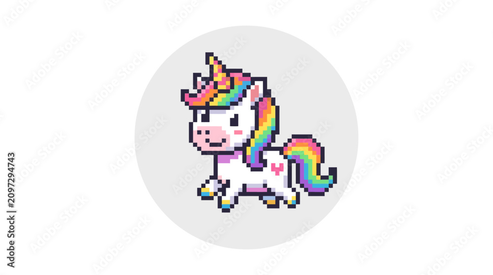 Fototapeta premium Colorful cartoon unicorn with rainbow mane.