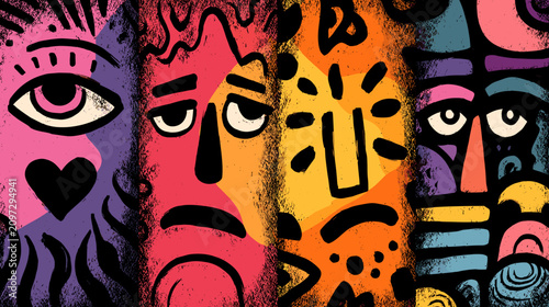 Фотография Abstract Colorful Artwork Featuring Diverse Emotions Illustrated Through Stylize