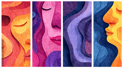 Bild auf Leinwand Abstract Colorful Portraits Depicting Emotional Expression in Stylized Artistic