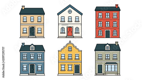 фотографія Set of colorful townhouse facades in flat vector style