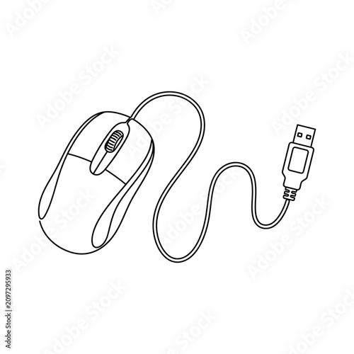 Wired Computer Mouse Outline Illustration