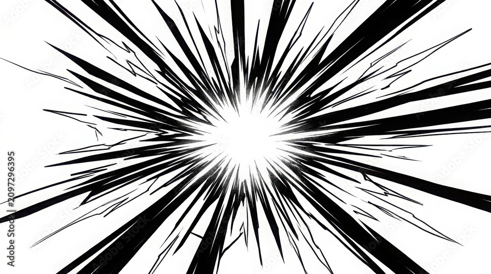 Obraz premium Abstract sunburst background featuring black radiating lines from a central white point for dynamic graphic design projects.