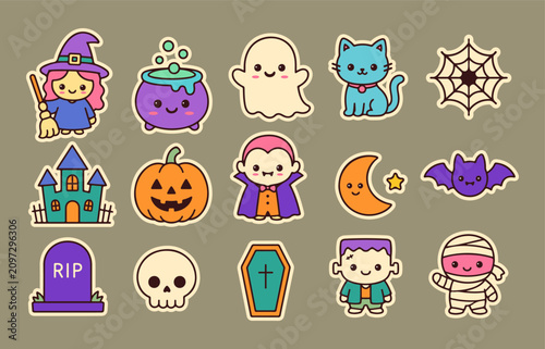 Cute Halloween sticker design template