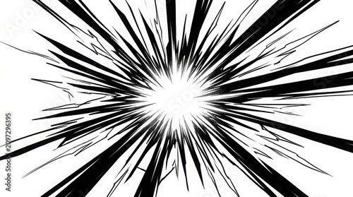 Abstract sunburst background featuring black radiating lines from a central white point for dynamic graphic design projects.