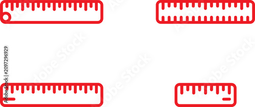 Set of red outline ruler icons for architectural measurement and school drafting UI design