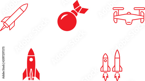 Space Technology Icon Set Collection with Rocket Satellite and Drone Vector Illustrations