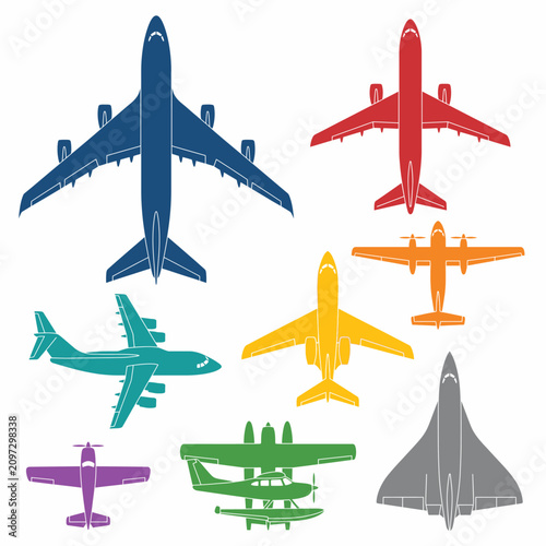 Vector Airplane Icons Collection A Diverse Set of Modern Aircraft Designs and Flight Graphics for Web Design and Illustration Projects