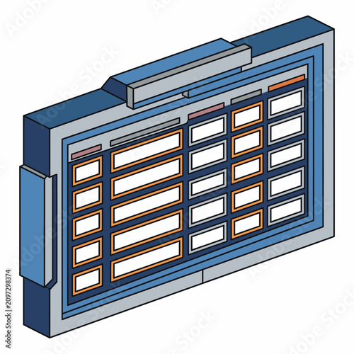 Vintage electronic display panel design featuring intricate circuitry and organized rectangular slots retro technology schematic