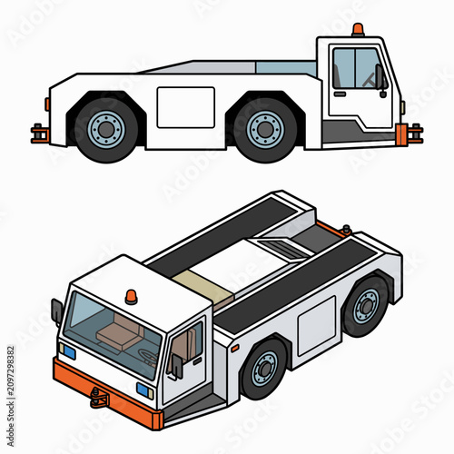 White flatbed truck design illustration blueprint drawing for heavy goods vehicle transportation concept