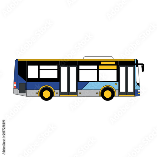 Yellow and blue school bus illustration vector graphic for transportation design and travel art