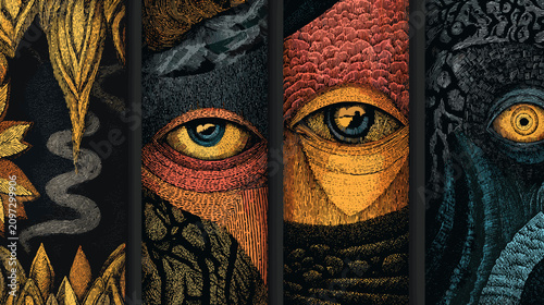 Fotografija Artistic Illustration of Mysterious Eyes with Geometric Patterns and Vivid Color