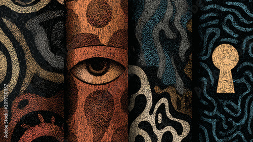 Φωτογραφία Colorful Abstract Design Featuring an Eye and Keyhole with Intricate Patterns an