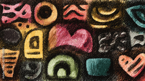 Φωτογραφία Colorful Abstract Design with Geometric Shapes and Dynamic Patterns on Dark Back