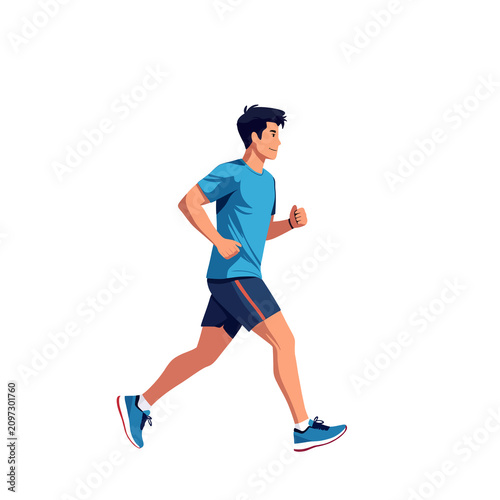 Young man running, flat vector sports illustration on dark background 