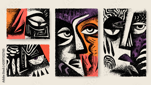 Slika na platnu Colorful Abstract Illustration Featuring Diverse Faces with Emotional Expression