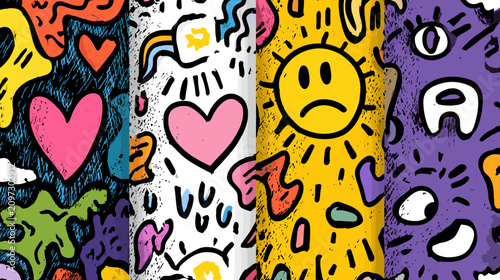 Φωτογραφία Colorful Abstract Illustration Featuring Various Emotions and Playful Patterns w