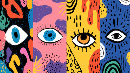 фотографія Colorful Abstract Illustrations of Eyes in Various Patterns and Textures Showcas