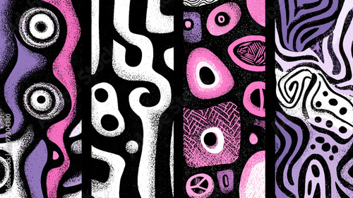Canvas Print Colorful Abstract Patterns with Bold Shapes and Textures in Vibrant Pink and Pur