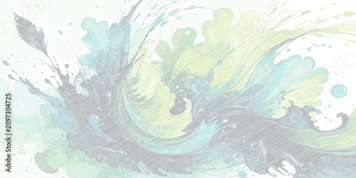 Bild auf Leinwand Abstract Watercolor Swirl with Soft Green and Blue Tones for Creative Design Bac