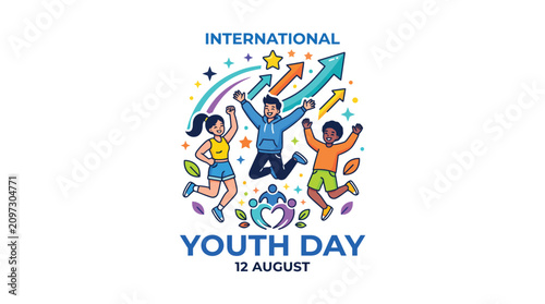 фотографія Vibrant international youth day vector illustration featuring diverse happy teen