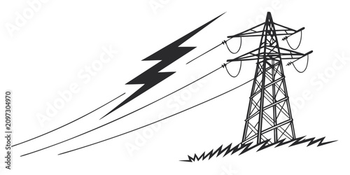 Fotografía Electric cable transforming into a towering power pylon against white background