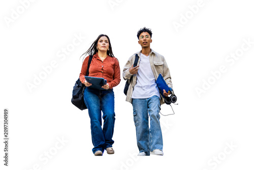 Diverse students walking, carrying school supplies, ready for learning and education. PNG