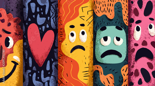Obraz na płótnie Colorful Illustration Featuring Various Emotions Represented Through Distinctive