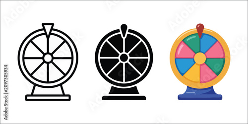 Obraz na płótnie Lucky wheel prize draw icon set with spinning fortune wheel, gaming rewards, giv