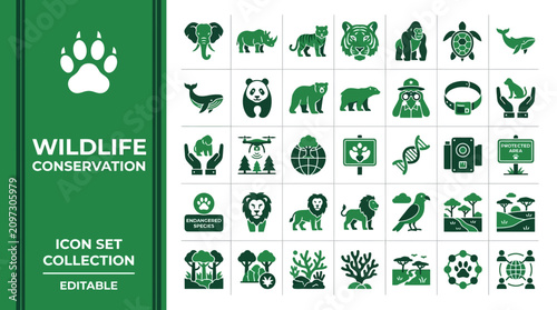 Photos Wildlife conservation and endangered species protection icon set
