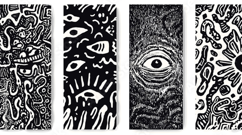 фотографія Intricate Black and White Abstract Patterns Featuring Eyes and Organic Shapes